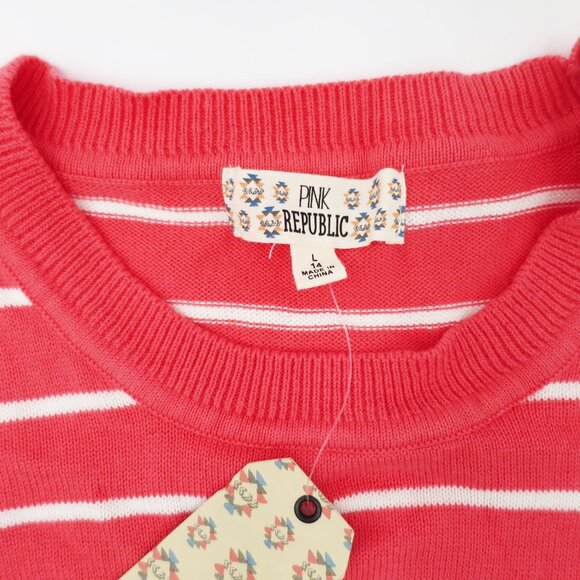 NWT Pink Republic Girls' Coral Striped "I Love Paris" Sweater L 14 Hi-Lo Hem - Picture 4 of 9